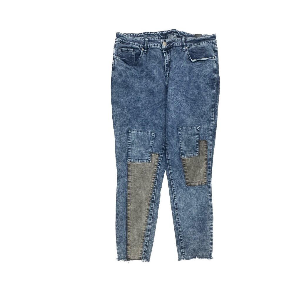 Copper Flash Jeans Women 18W Blue Skinny High Rise Raw Hem Patchwork CW0185